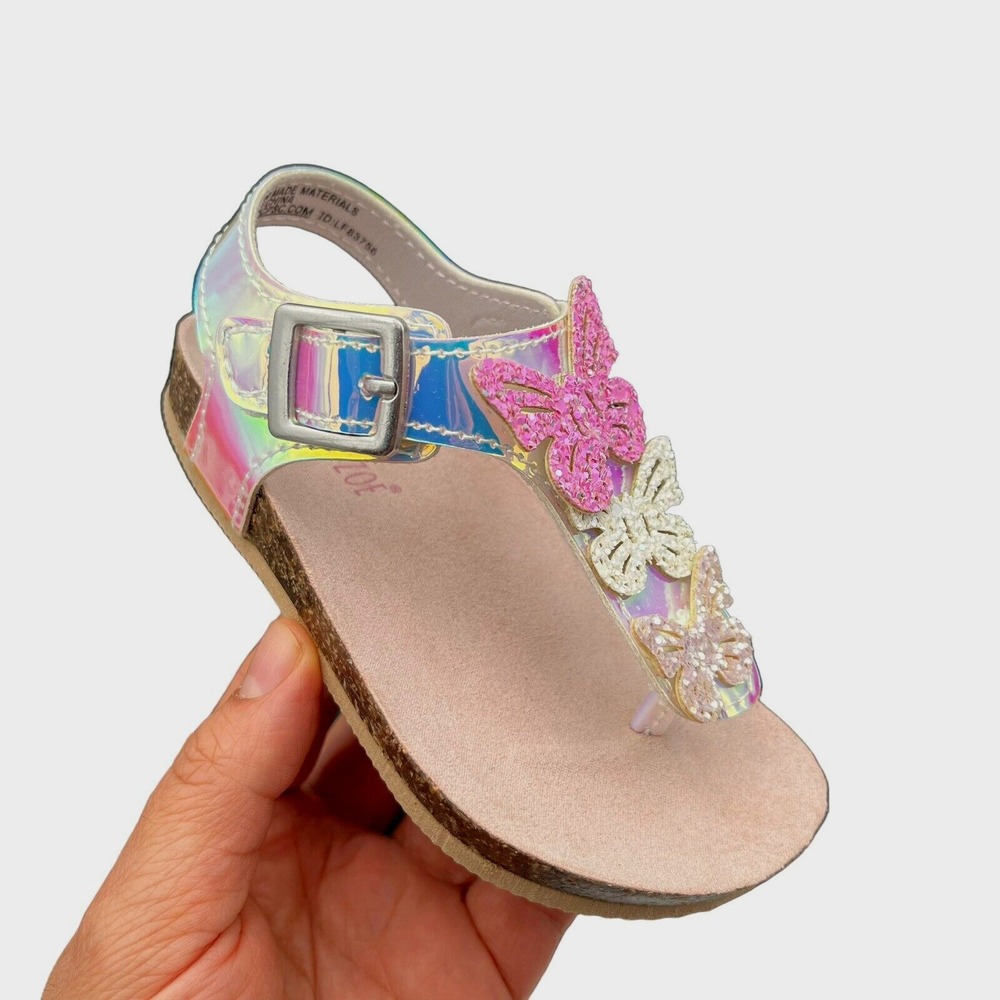 Maggie & Zoe Toddler Girls Butterfly Thong Sandals Size 6 Silver-Tan Lightweight